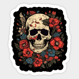 Skull Guitar and Flowers Sticker